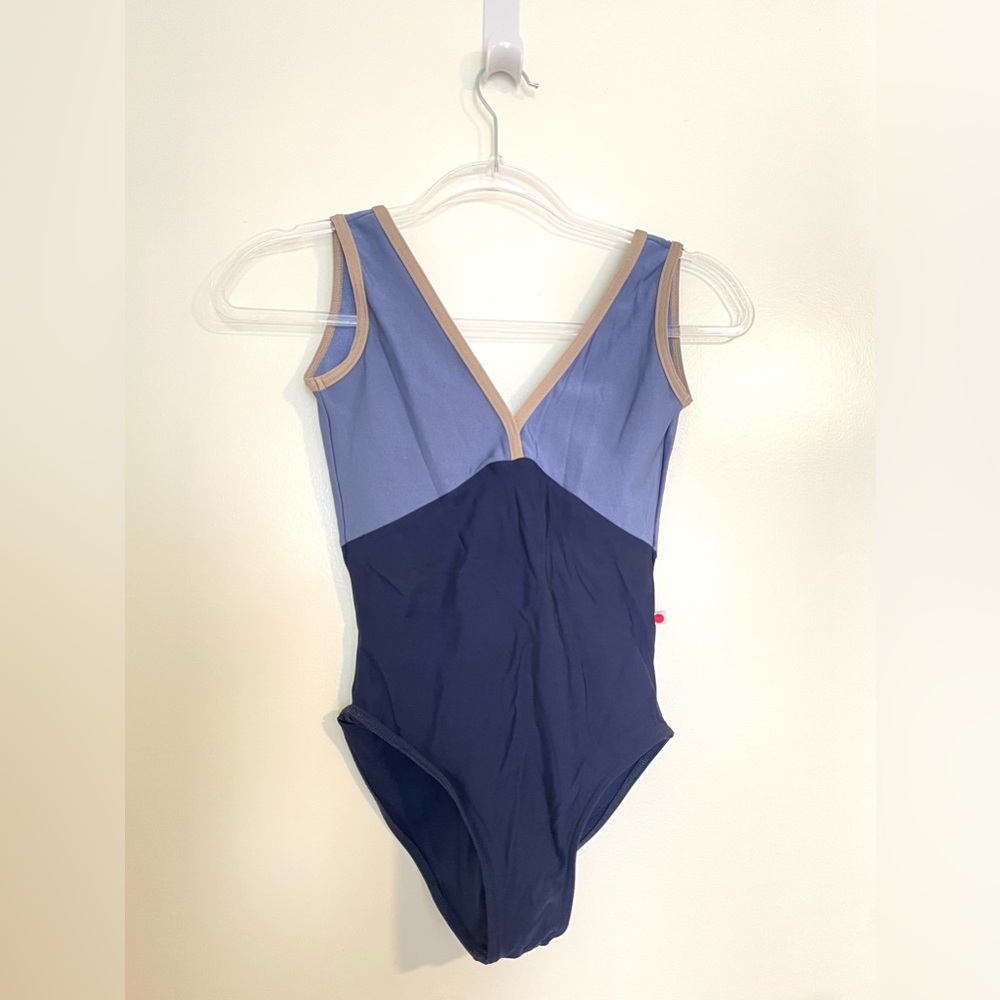 Yumiko “Alicia” Ballet Leotard Nylon Adult Small Two-tone Blue w/ Gray trim